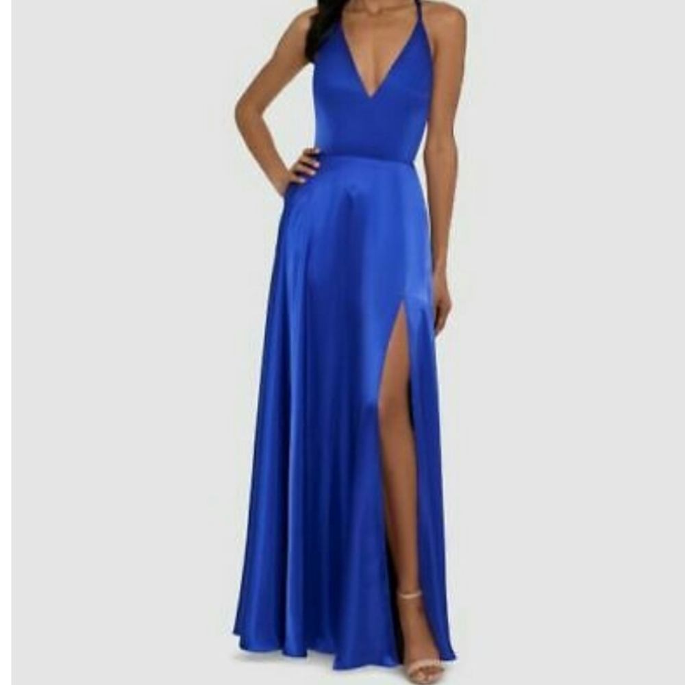 Betsy and Adam Royal Blue  Satin Gown -10
